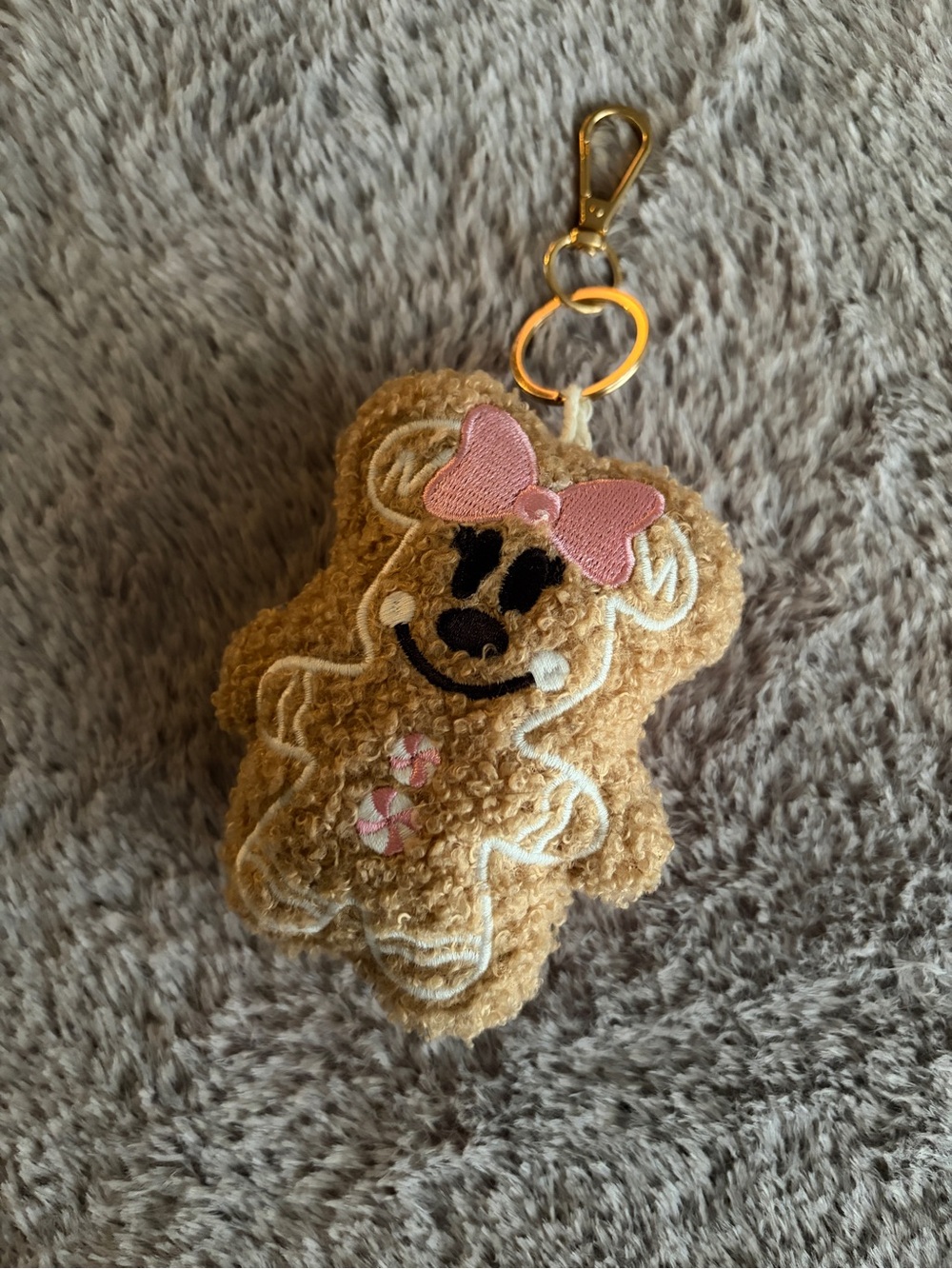 Minnie Mouse bag charm- Tan Gingerbread with Pink Bow